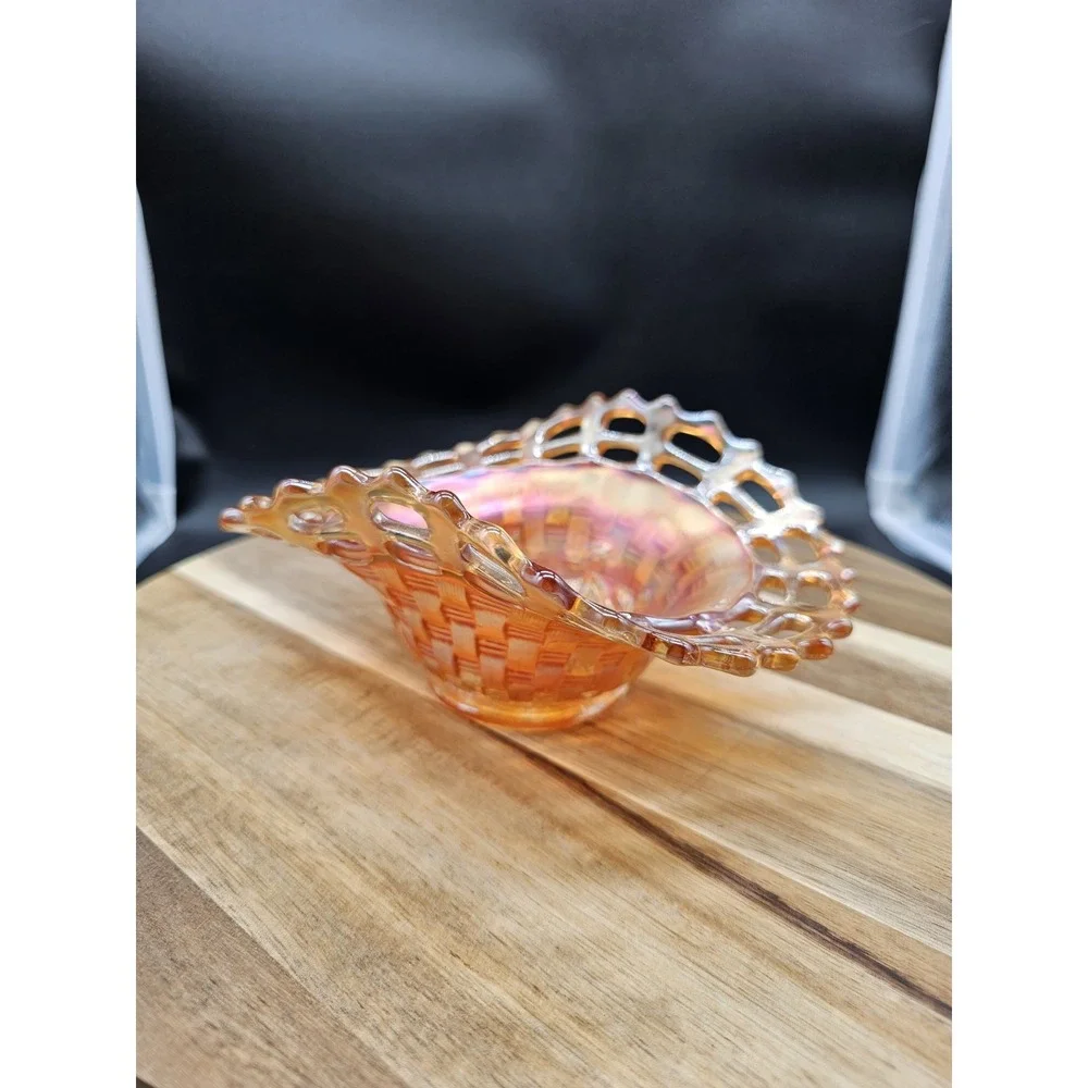 Fenton Vintage Marigold Carnival‎ Glass Open Edge Basket Weave  Bowl 2 sides up
